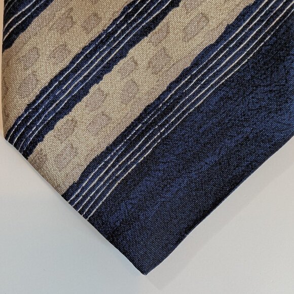 Hugo Boss Striped Blue and Beige Print Silk Tie - Made in Italy - Picture 3 of 7